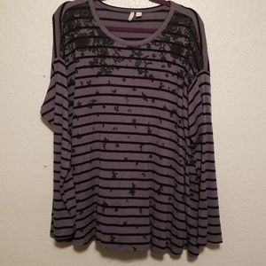 Cato Gray Black Floral Striped Sweater 18 20